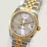 Rolex Mid Size Datejust 178273 18K Gold Steel Silver Dial